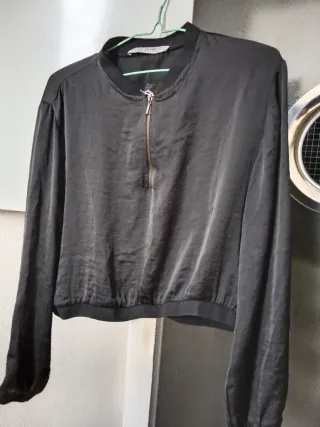 Top Zara Negro Cremallera Mujer Talla L