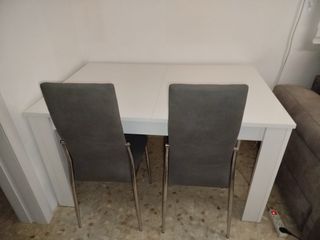 Mesa de comedor blanca brillo (extensible)