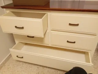 Cómoda y mesita de noche madera color lino nogal