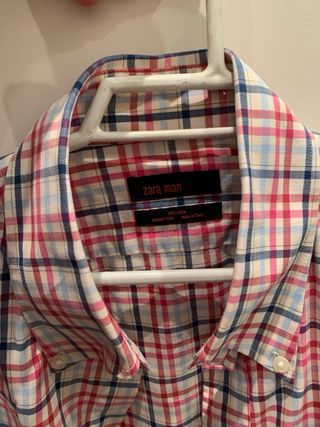 Camisa Zara Man Cuadros Azul y Rosa