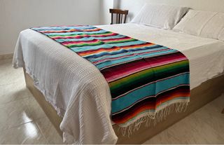 Manta mexicana a rayas celestes-multicolor