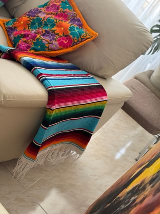 Manta mexicana a rayas celestes-multicolor