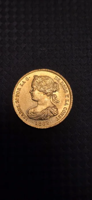 Moneda en perfecto estado de Oro 100 Reales Isabel