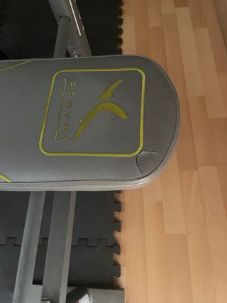 Banco de pesas con barra , predicador y mancuernas