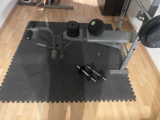 Banco de pesas con barra , predicador y mancuernas