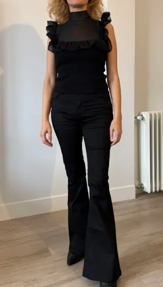 Top Zara Negro Volantes Transparente