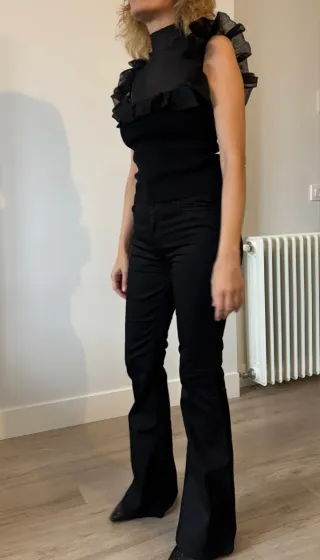 Top Zara Negro Volantes Transparente