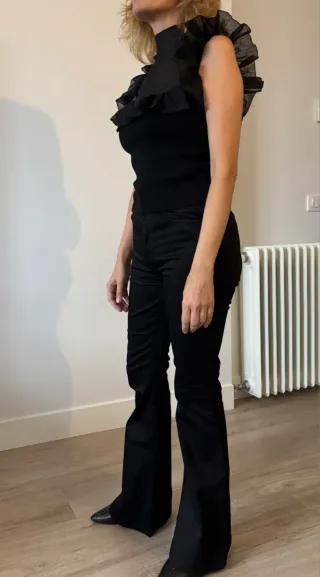 Top Zara Negro Volantes Transparente