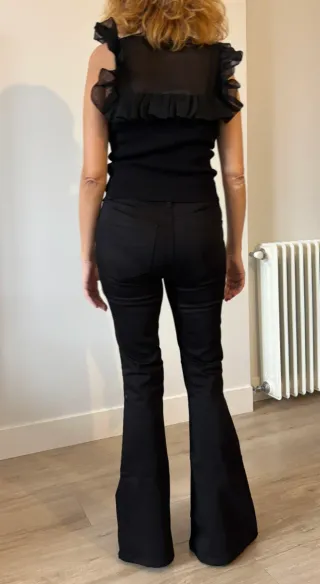 Top Zara Negro Volantes Transparente