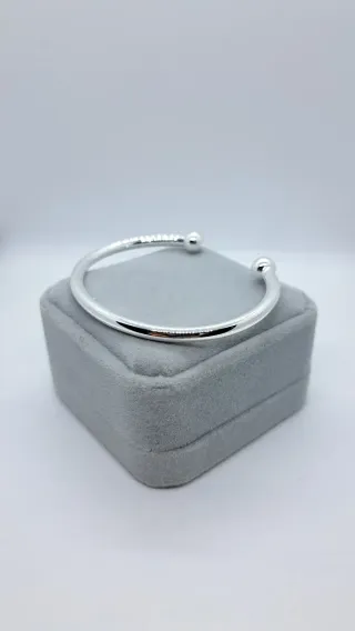 Brazalete Plata 925 Liso con Bolitas