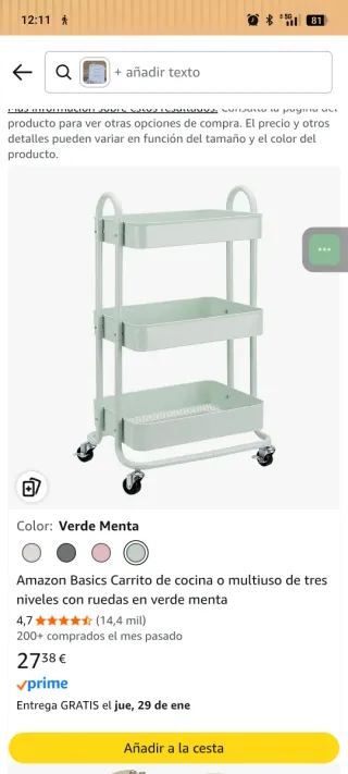 Carrito Cocina 3 Niveles Verde Menta