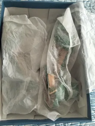 Sandalias y bolso ante verde y dorado