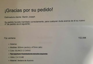 Ventana Fija Aluminio 820x470mm Nueva