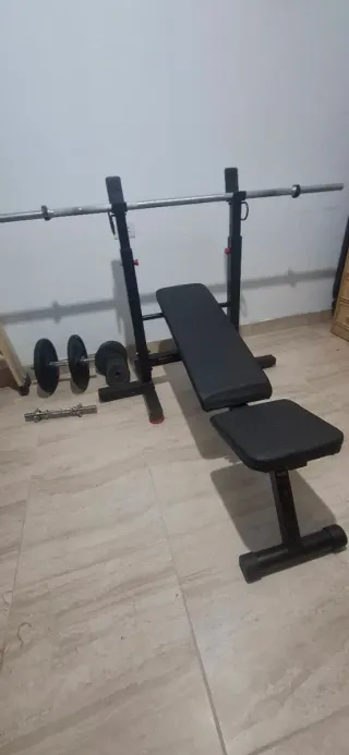 Banco press banca + barra 28mm + 2 discos 10kg