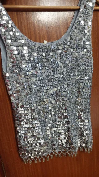Top fiesta lentejuelas plateado