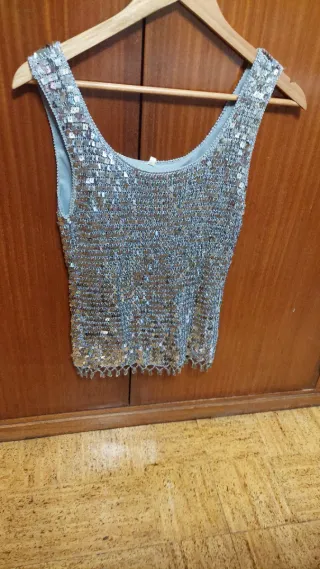 Top fiesta lentejuelas plateado