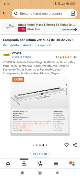Teclado Musical Vevor 88 Teclas
