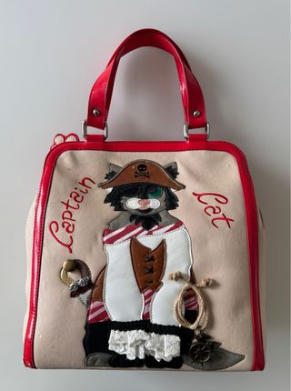 Borsa Braccialini Gatto Pirata Beige Rossa
