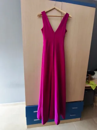 Vestido largo fiesta rosa plata