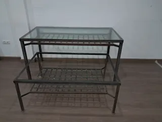 Juego mesas hierro y cristal