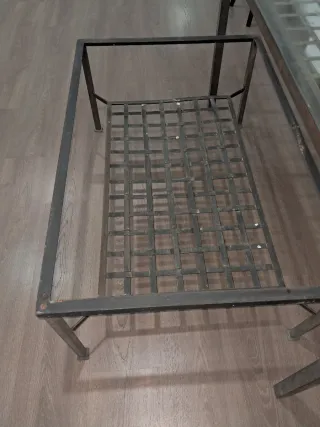 Juego mesas hierro y cristal