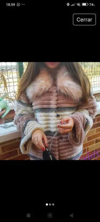 Chaqueta pelo sintético beige y gris
