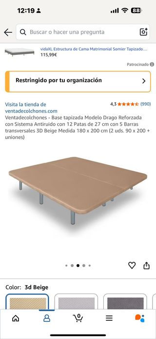 Base tapizada 180x200cm