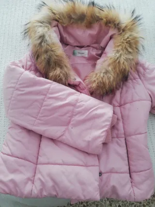 Abrigo Tintoretto rosa talla S/M cuello piel conej