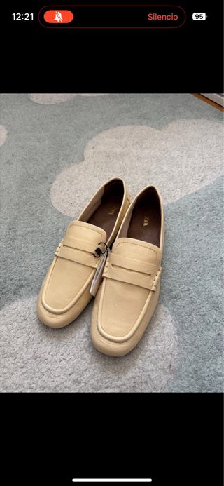 Mocasines piel Zara copete beige