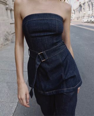 Top Vaquero Azul con Cinturón