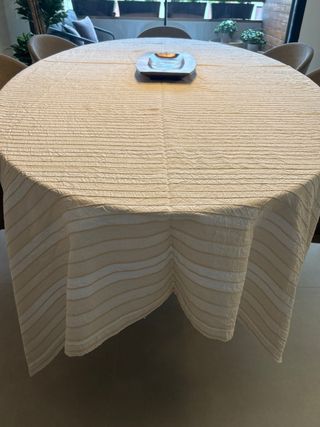 Mantel Zara Home Algodón a Rayas Beige Blanco gran