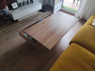 Mesa de centro elevable madera y cristal