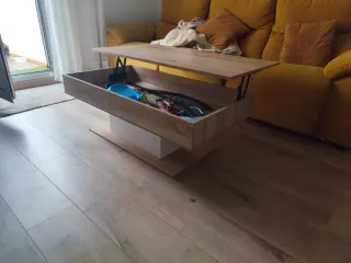 Mesa de centro elevable madera y cristal