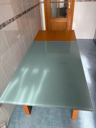 Mesa de cocina extensible cristal y madera