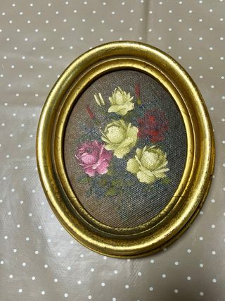 2 Cuadros Óleo Flores Ovalados Dorados