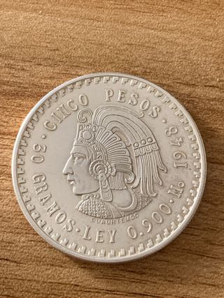 Moneda 5 Pesos México Cuauhtémoc 1948