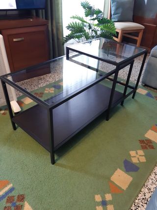 Mesa de centro cristal y metal negra
