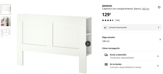 Cabecero Brimnes 140cm Blanco Ikea