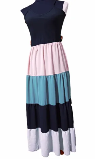 Vestido largo con bloques de color