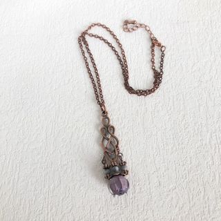 Collana in rame con pietre naturali e vetro Murano