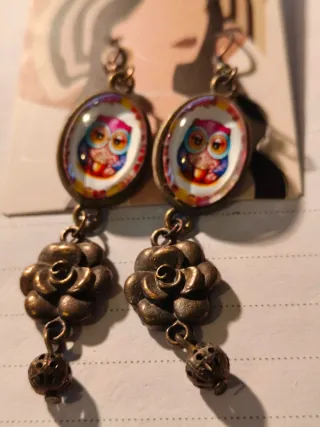 Orecchini gufi metallo brunito