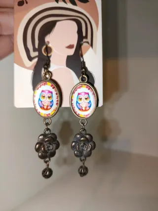 Orecchini gufi metallo brunito