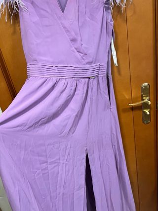 Vestido Fiesta Morado/Lila con Plumas