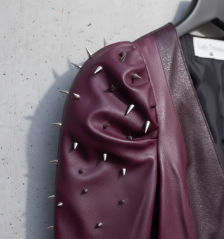 Cazadora Cuero Granate Pinchos Rockera Gótica  XL