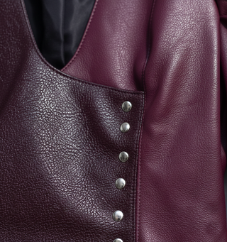 Cazadora Cuero Granate Pinchos Rockera Gótica  XL