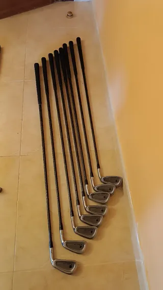 Palos, bolsas, carro y bolas golf