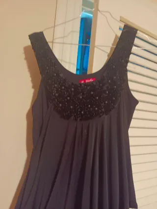 Vestido fiesta negro adornos cuello