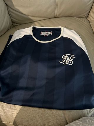 Camiseta SikSilk Lycra Talla L Rayas Azul Blanco