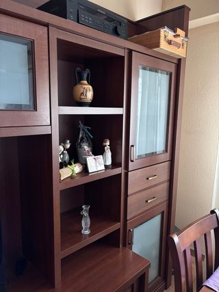 Mueble de salón librería madera y cristal