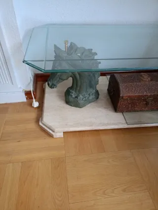 Mesa centro cristal y piedra